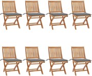 vidaXL Scaune pliabile de grădină cu perne, 8 buc., lemn masiv de tec