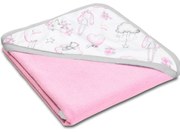 Prosop bebe din bumbac cu gluga 90x90 cm Kidizi Pink Fairy Clouds, potrivit de la nastere pana la 2 ani