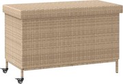 vidaXL Cutie de depozitare de grădină cu roți mixt bej poli ratan