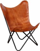 vidaXL Scaun fluture, maro, piele naturală