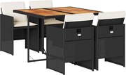 vidaXL Set mobilier de grădină cu perne, 5 piese, negru, poliratan