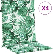 vidaXL Perne de scaun spătar jos, 4 buc., model frunze, textil