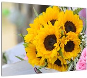 Tablou pe sticlă cu buchetul miresii de floarea soarelui (70x50 cm)