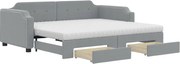 vidaXL Pat de zi cu extensie și sertare, gri deschis, 90x190cm, textil