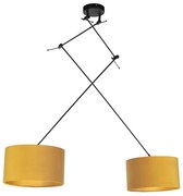 Lampă suspendată neagră cu abajururi din catifea ocru cu auriu 35 cm - Blitz