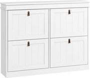 HOMCOM Pantofar Slim cu 4 Uși Rabatabile, Rafturi Reglabile, pentru 10-20 Perechi, Alb | Aosom Romania