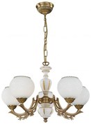 Candelabru cu 5 brate clasic design italian din alama, sticla si lemn 8655 RA-L. 8655/5