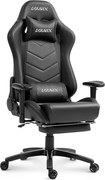 RESIGILAT- DOWINX Scaun gaming, ergonomic, suport lombar cu masaj, spătar rabatabil 90-180°, cotiere reglabile, suport pentru picioare, rezistent 150 kg, piele PU, Negru