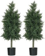 HOMCOM Arbori Topiari de Cedru Artificial, Set de 2 Plante Artificiale în Ghivece, Plante Decorative, 38x12.5x90 cm, Verde | Aosom Romania