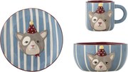 Set 3 piese din ceramică artizanală, multicolor, pictate manual cu pisică, pentru copii, „Party"