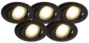 Set de 5 spoturi moderne îngropate negre incl. LED cu dimmer în 3 trepte - Mio