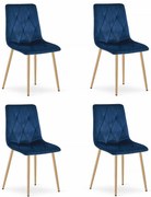 Set Scaune 4 Bucatarie/Dining Fido Picioare Finisaj Lemn, Catifea Albastra