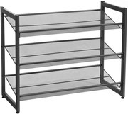 Raft stivuibil pentru încălțăminte IDA, 3 polițe, 74x31x63cm, negru SongmicsHome