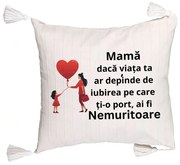 Perna Decorativa cu Franjuri, Model pentru Mama 7, 45x45 cm, Ecru, Cu fermoar