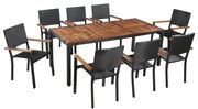 vidaXL Set mobilier de exterior, 9 piese negru, poliratan, lemn acacia