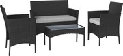 Outsunny Set mobilier de grădină exterior 4 persoane din rășină împletită cu canapele și măsuță din sticlă securizată perne incluse gri | Aosom Romania