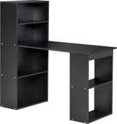 Birou Modern pentru Acasa cu Rafturi de Depozitare pe 6 Niveluri, Masa de Scris cu Raft pentru Carti, Negru HOMCOM | Aosom Romania