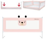 Bariera protectie pat culisanta cu buzunar XXL 140 cm Kidizi Funny Bear Pink, certificata EN71, inaltime reglabila 72-100 cm, model interconectabil