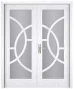 Usa Dubla de Interior din MDF Novo Doors ND220, Geam Sablat, Cadru din Lemn Masiv, KIT COMPLET, Toc , Manere si balamale incluse (Culoare: Wenge,