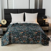 Cuvertura de pat cu model VULPE SI IEPURE verde inchis Dimensiune: 220 x 240 cm