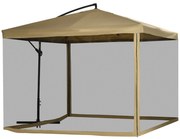 Outsunny Umbrelă Excentrică cu Plasă Anti-Țânțari, Acoperiș Reglabil, Bază și Orificii de Ventilație, 295x295x260 cm, Bej | Aosom Romania
