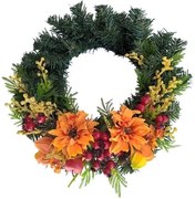 Coroniță artificială cu Dalia și măceșe,diametru 30 cm