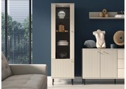 Vitrină Jamuzi 55 cm cu două uși cu partea partea frontalăală canelată - cașmir / picioare negre