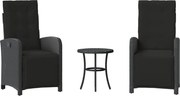 vidaXL Set bistro cu perne, 3 piese, negru, poliratan