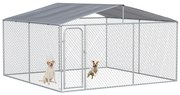 PawHut Țarc pentru Câini Talie Medie, Metal Galvanizat, Acoperiș Oxford, Ușă cu Zăvor, 400x230x232 cm, Argintiu | Aosom Romania