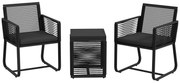 Outsunny Set de Mobilier de Grădină din 3 Piese din Ratan, Set cu Masă din Sticlă Securizată și Perne Moi, 53x57x77 cm, Negru | Aosom Romania