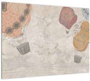 Tablou pe sticlă - Baloane deasupra orașului, nuanțe reci (70x50 cm)