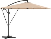Outsunny Umbrelă Suspendată 2.5x2.5 m cu Acoperire, Corzi Antivânt, Bază în Cruce și Manivelă, Umbrelă de Grădină Inclinabilă și Rotativă 360° din Metal și Poliester 180 g/m², UV50+, Gri | Aosom Romania