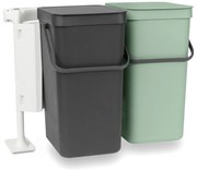 Cos de gunoi colectare selectiva Brabantia Sort&Go 1005518, 2x16 L, Montare pe usa dulapului, Gri/Verde