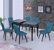 Set masa extensibila negru marmorat cu 6 scaune tapitate Beluga culoare turcoaz