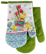 Set de 2 manusi de bucatarie cu magnet EASTER CHICKS, alb-verde