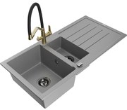 Mexen Andres Chiuvetă de granit de 1,5 compartiment cu picurător și baterie de bucătărie Duo, Gri - 6515-71-671701-57-B