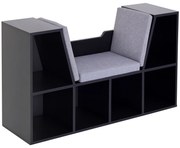 HOMCOM Bibliotecă cu Banc 2 în 1 Design Contemporan 6 Compartimente 3 Perne Incluse 102L x 30l x 61H cm Negru Gri | Aosom Romania