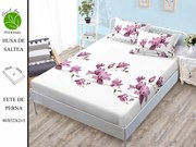 Husa de pat cu elastic 180x200 din Bumbac Finet + 2 Fete de Perna - Magnolii Mov