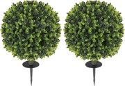 HOMCOM Set 2 Plante Artificiale de Buxus de 40 cm cu Tija Integrată pentru Interior și Exterior, Verde | Aosom Romania
