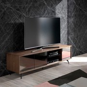 Comoda TV design LUX cu 3 usi negre efect de oglinda Walnut