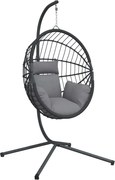 vidaXL Scaun suspendat tip ou, cu suport, gri, ratan și oțel