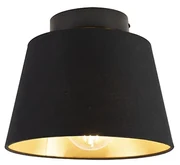 Plafoniera cu abajur din bumbac negru cu auriu 20 cm - Combi Black