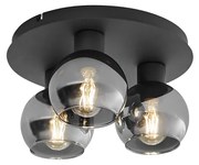 Plafoniera Art Deco neagră cu sticlă fumurie cu 3 lumini - Vidro