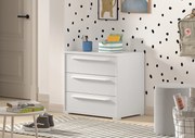 Comodă pentru copii cu 3 sertare albă din colecția Sam – cu raft interior – Vipack