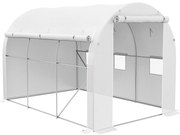 Outsunny Seră de grădină 6 m² dim. 3 x 2 m cu 1 ușă + 2 părți laterale cu fermoare, 6 ferestre, Alb | Aosom Romania