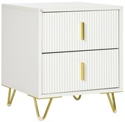 HOMCOM Noptieră cu 2 Sertare cu Mânere și Picioare Metalice Alb și Aur | Aosom Romania