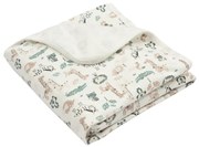 Paturica bebe din bumbac flausat moale si pufos pe interior 85x85 cm Kidizi Safari