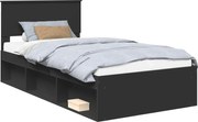 vidaXL Cadru de pat cu headboard Negru 100 x 200 cm Lemn de pin masiv