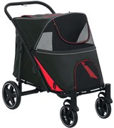 PawHut Cărucior Pliabil pentru Câini cu 4 Roți, Intrări cu Fermoar și Ferestre din Plasă, 112x65x100 cm, Negru | Aosom Romania
