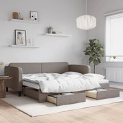 vidaXL Pat de zi cu extensie și sertare, gri taupe, 90x200 cm, textil